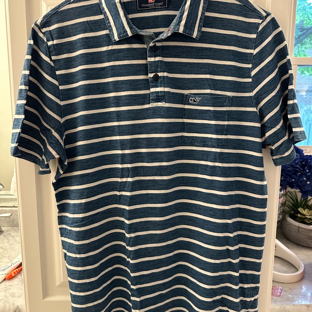 Vineyard Vines Men's Navy and White Polo Shirt